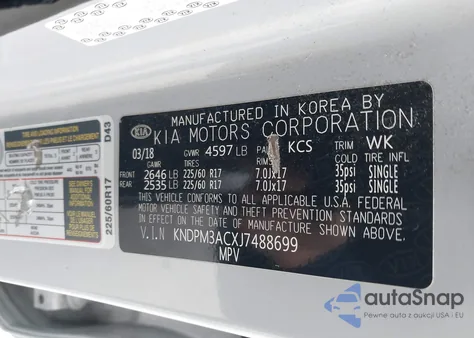 2018 Kia Sportage Lx z USA, uszkodzony, nr VIN KNDPM3ACXJ7488699